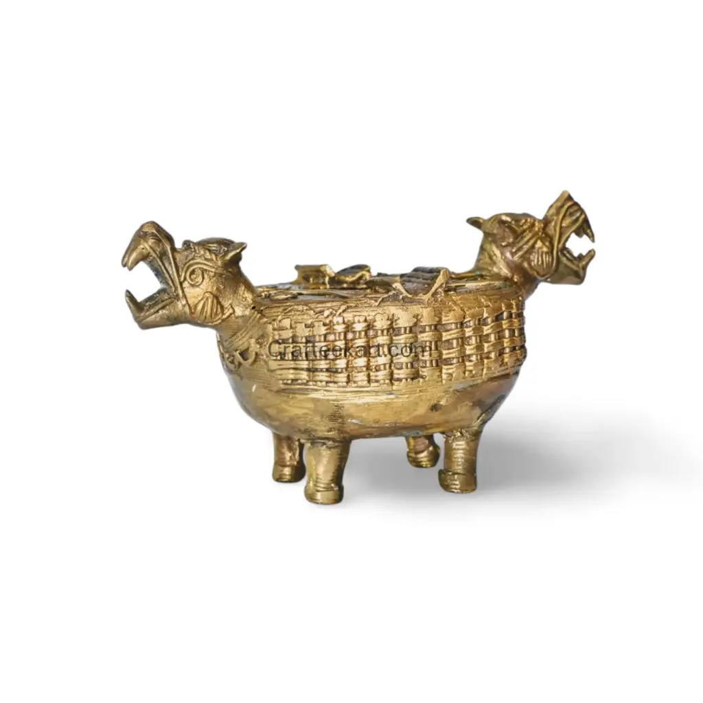 Intricate Dokra Ashtray with Mythical Animal Motifs