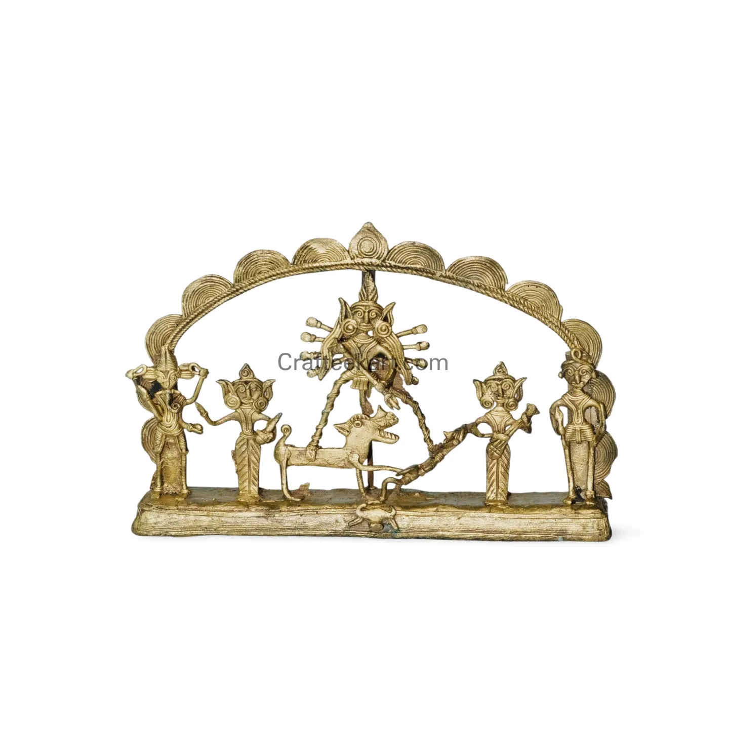 [DOK-BR-LO-DUR-M2-007] Dokra Bronze Durga with Attendants and Lion