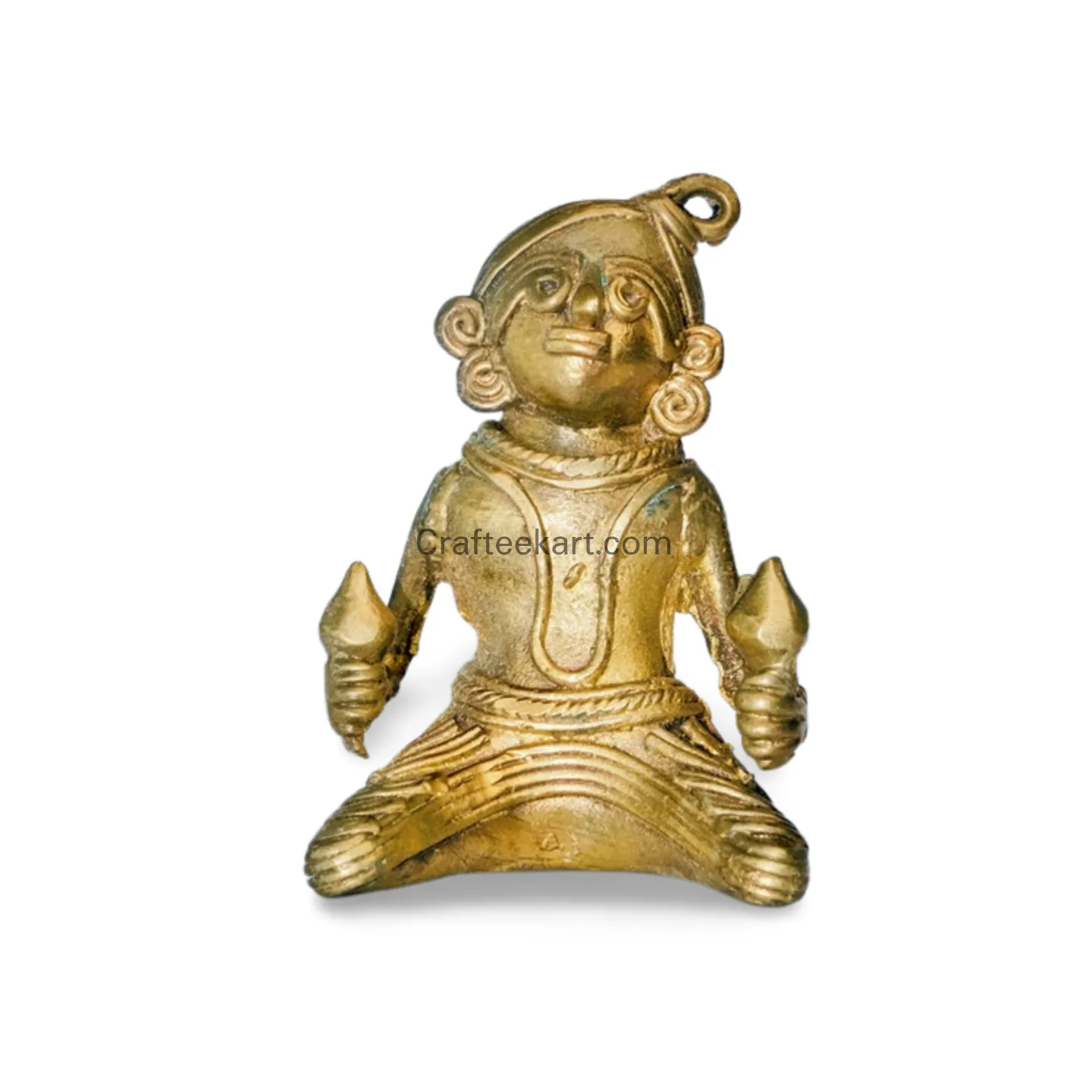 [DOK-BR-HUM-S1-008] Seated Dokra Tribal Bronze Figurine with Handheld Objects