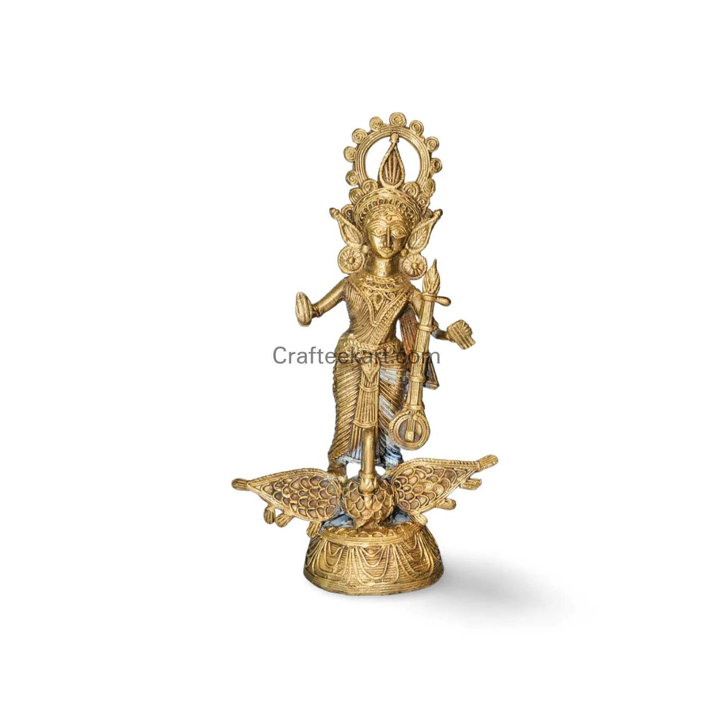 [DOC-BR-LO-SAR-S2-009] Dokra Saraswati Statue on Swan Mount
