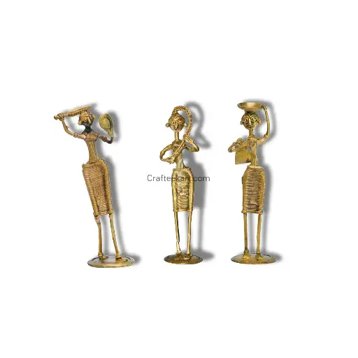 [DOK-BR-HUM-S2-023] Three Tribal Dokra Figures in Daily Life Poses