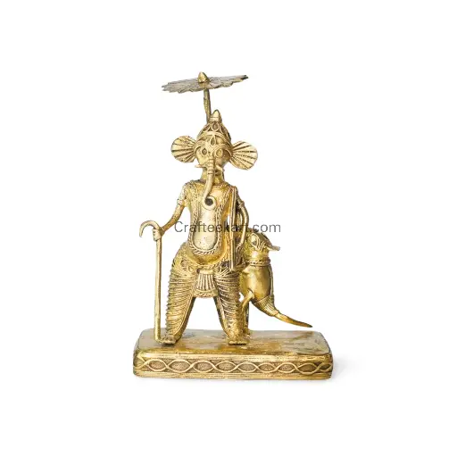 [DOK-BR-LO-GAN-S2-002] Dokra Ganesha with Umbrella and Mouse